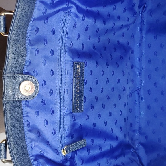 Juicy Couture 17x11 Shopper Tote Navy Blue Saffiano Leather Double Handles Large - Picture 7 of 10